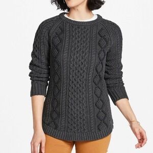 LL Bean Gray Fisherman Cable‎ Tunic Cotton Pullover Crew Neck Sweater LARGE